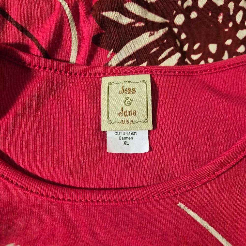 Jess & Jane NWT 100% Cotton Scarlet Red Artsy Dandelion Flower Carmen Shirt XL - Picture 6 of 11